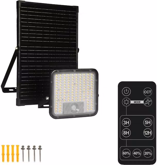 Proyector LED Solar FBRIGHT de 10W con Sensor de Movimiento, CCT Ajustable y Mando a Distancia, IP65, Negro o Gris