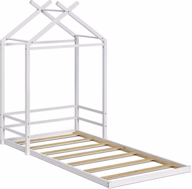 Cama baja con estructura de casa Vitalispa Roofy en color blanco, An/P/Al: 90 x 200 x 160 cm