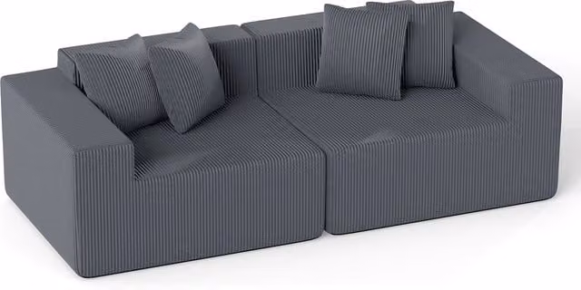 Sofá de 2 plazas NORTHIX tapizado en pana gris con cojines y fundas extraíbles