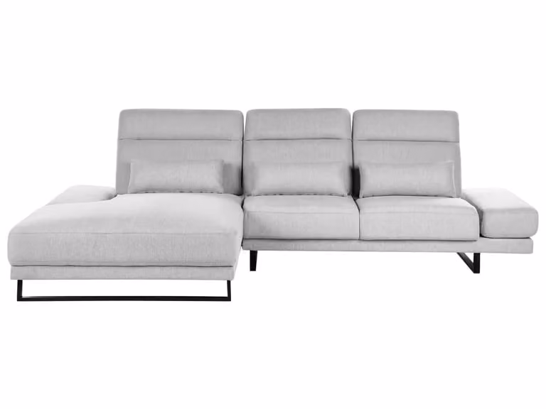 Sofá esquinero Beliani de 4 plazas en tejido gris con diseño moderno y reposacabezas ajustable