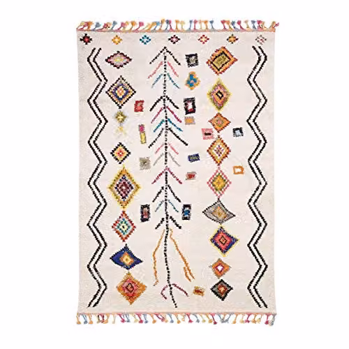 Alfombra bereber Un Amour De Tapis de estilo étnico y moderno en multicolor y blanco para salón o pasillo, An/P/Al: 40 x 60 cm