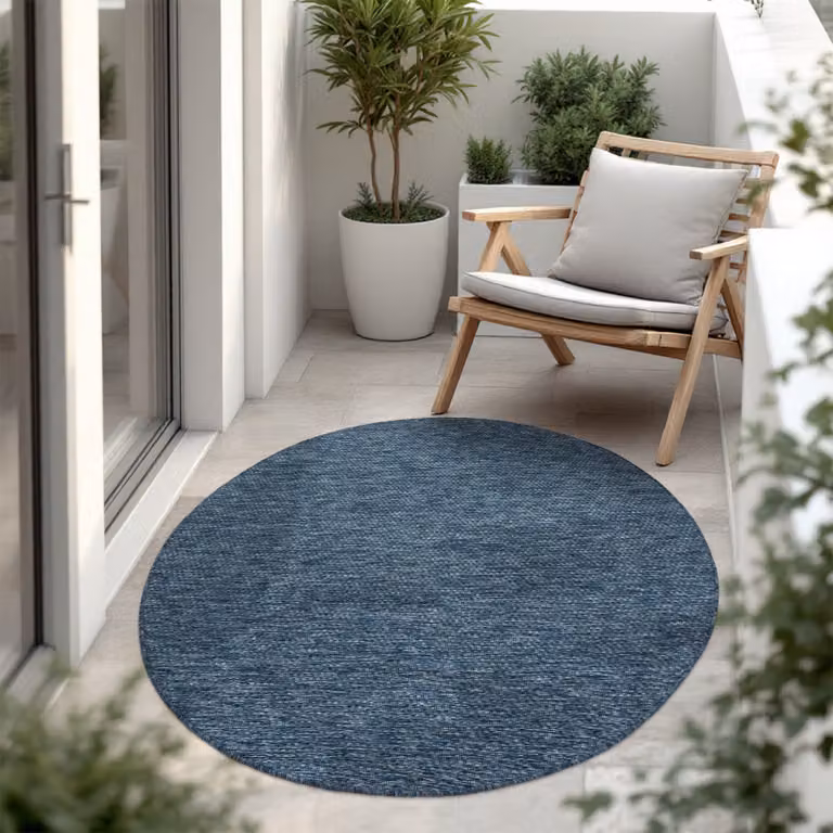 Alfombra Paco Home de tejido plano para interior y exterior, diseño moderno redondo, color azul, Diámetro: 160 cm