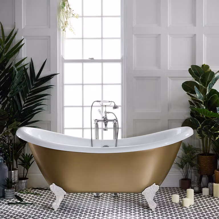 Bañera exenta ovalada de acrílico Hudson Reed en color cobre y blanco, An/P/Al: 175 x 73 x 77 cm