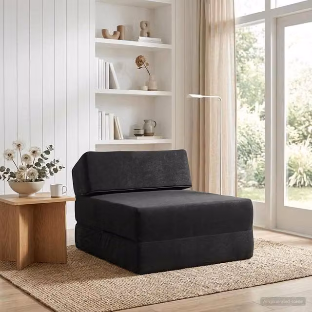 Sofá cama plegable vidaxl en color negro con tapicería de tela y An/P/Al: 70 x 60 x 41 cm