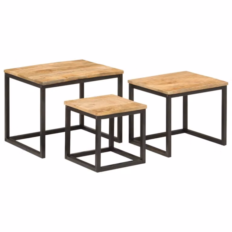 Mesa de centro Prolenta Premium de madera de mango y hierro en color marrón, diseño industrial cuadrado, An/P/Al: 50 x 40 x 40 cm