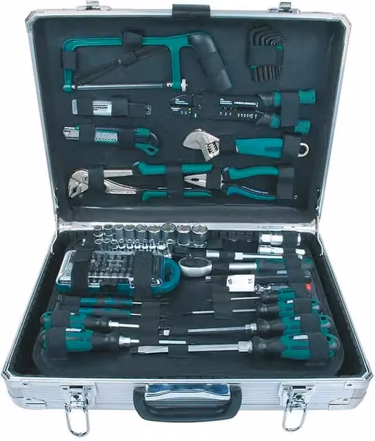 Set de herramientas Mannesmann de 124 piezas en acero inoxidable multicolor