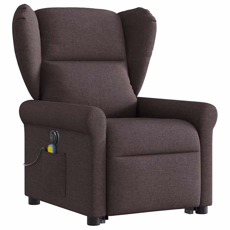 Sillón de masaje eléctrico reclinable y elevable vidaXL en tela marrón oscuro para mayores