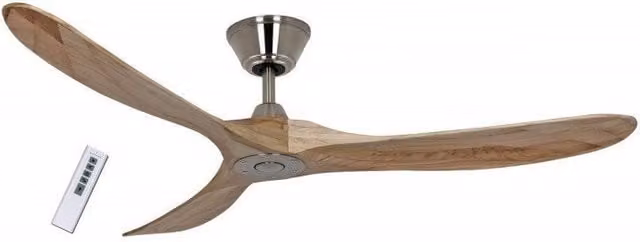 Ventilador de techo CASAFAN DC Eco con mando a distancia, acabado cromo y madera natural, diámetro: 152 cm