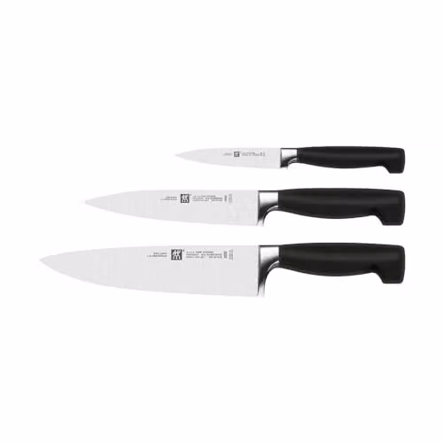 Juego de 3 cuchillos ZWILLING de acero inoxidable forjado en color gris y plata, que incluye cuchillo de chef, cuchillo de deshuesar y cuchillo de pelar