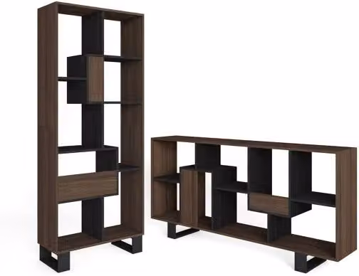 Librería estantería de pared Skraut Home con diseño industrial en roble y negro, An/P/Al: 67 x 31 x 174 cm