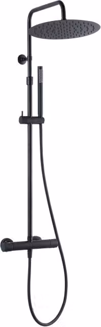 Columna de ducha termostática Essebagno Delice II con efecto lluvia y mando de mano en negro mate