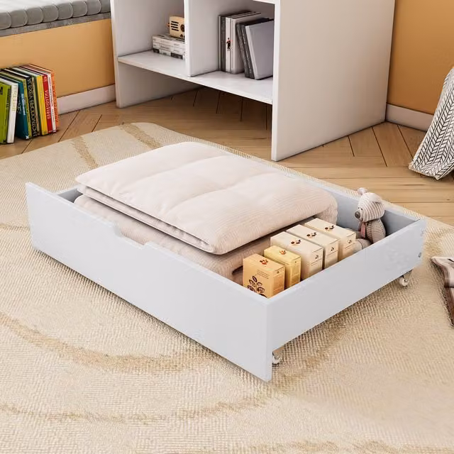 Cajones de almacenamiento bajo la cama Kellany con ruedas, color blanco, An/P/Al: 93 x 66,5 x 20 cm