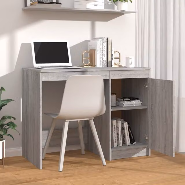 Escritorio de ordenador moderno SYFAX en color gris de madera MDF laminada, An/P/Al: 100 x 50 x 76 cm