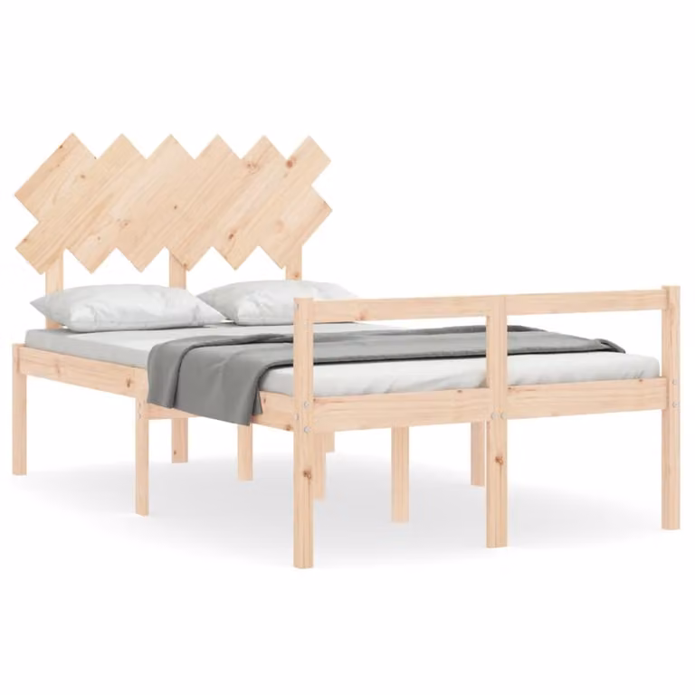 Cama para personas mayores vidaXL de madera maciza de pino en color marrón estilo rústico de 135 x 190 cm