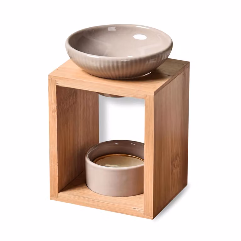Quemador de perfume Zen Arôme de cerámica y madera para mesa en colores gris, beige o negro
