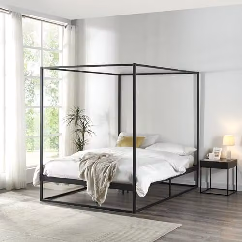 Estructura de cama con dosel Kristianstad de en.casa en metal color negro, An/P/Al: 140 x 200 cm