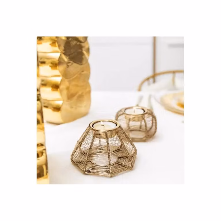 Portavela redondo de metal dorado Aulica para tealight An/P/Al: 9 x 9 x 5 cm