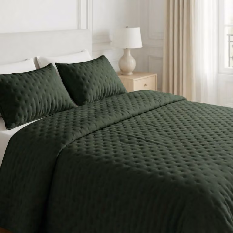 Colcha acolchada de microfibra extrasuave para cama de 135/140 cm, color verde, An x P: 235 x 270 cm