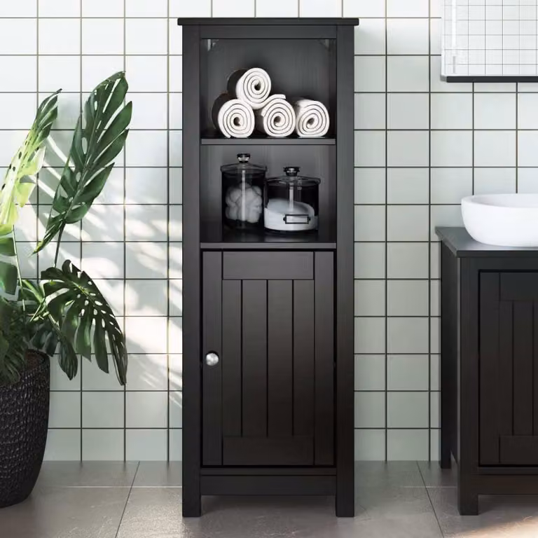 Armario para baño BERG de Maison Exclusive en madera maciza de pino color negro, An/P/Al: 40 x 34 x 110 cm