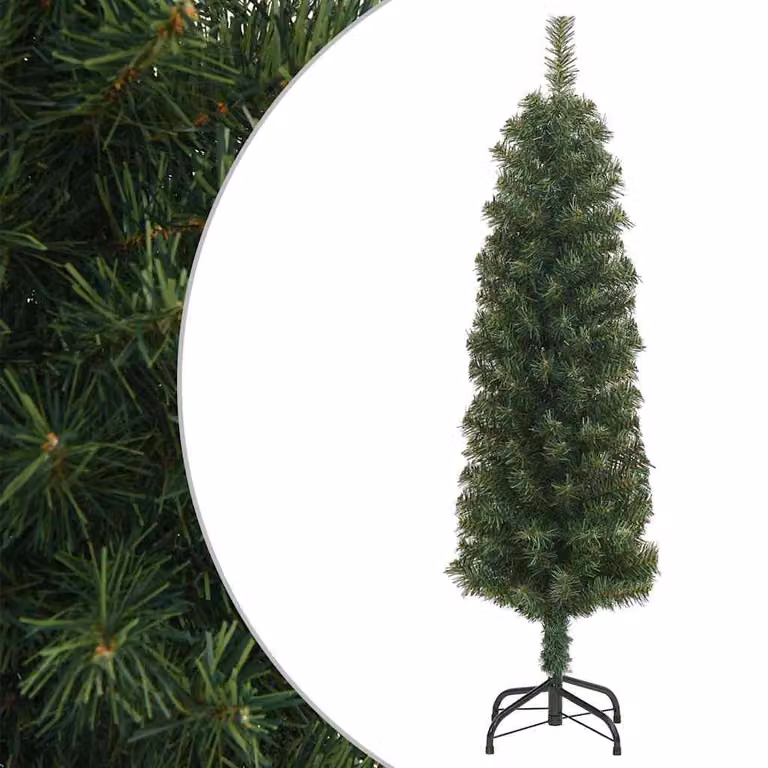 Árbol de Navidad artificial delgado vidaXL de color verde con soporte de PVC y metal, Altura: 150 cm