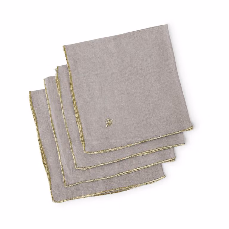 Set de 4 servilletas de lino Febronie en colores natural y dorado, An/An: 45 x 45 cm