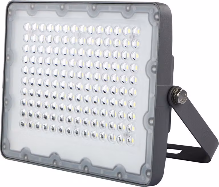 Foco LED solar Mangel de 100W en color gris con 1300 lúmenes, control remoto y sensor crepuscular para jardín o trabajo