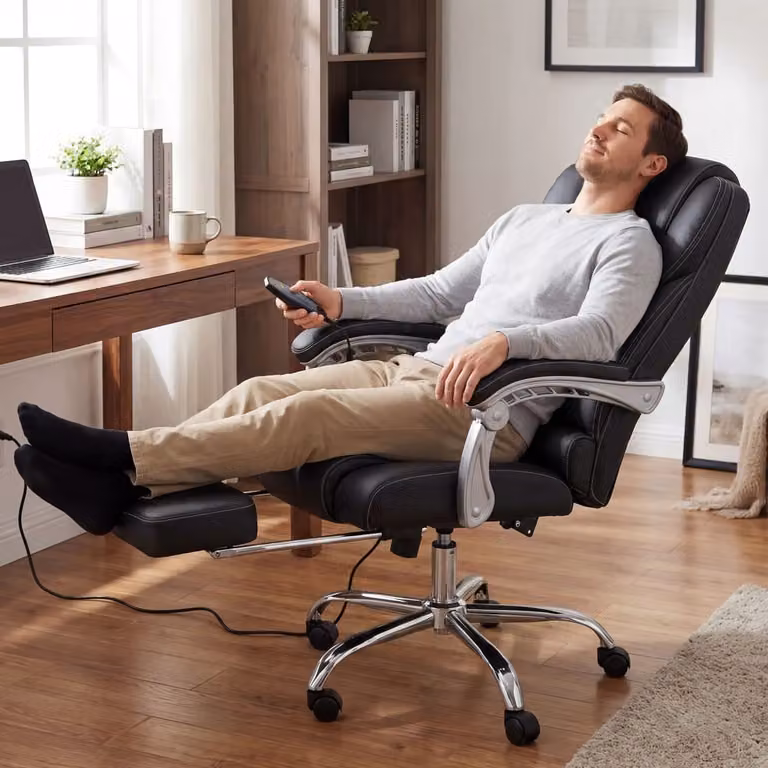 Silla de oficina ejecutiva giratoria 360 grados en cuero sintético negro con reposabrazos y ruedas para hogar u oficina