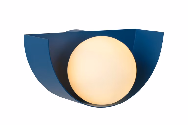 Aplique de pared Lucide en metal y cristal de color azul y blanco para salón o dormitorio de 21 cm