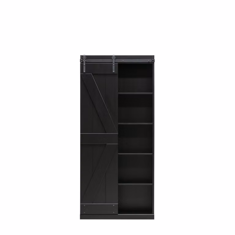 Armario moderno de madera y metal con una puerta corredera en color negro mate, Altura: 200 cm, Ancho: 100 cm, Profundidad: 37 cm