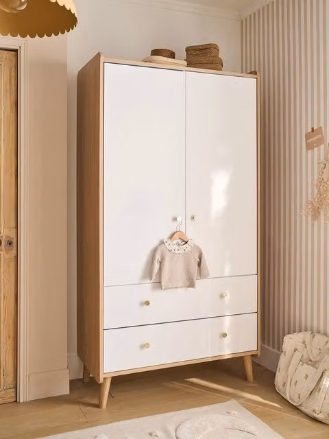 Armario Moonlight de VERTBAUDET con 2 puertas, cajones integrados y estantes, color blanco y dorado, An/P/Al: 100 x 52 x 190 cm