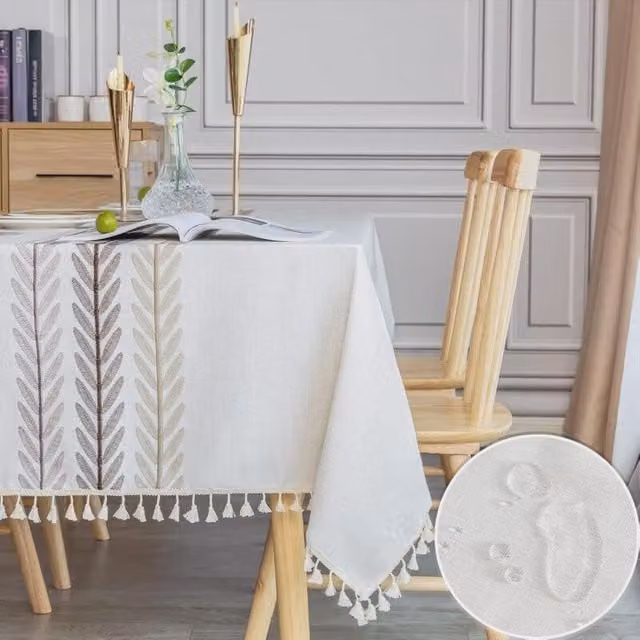 Mantel Rectangular ODIPIE de Lino y Algodón con Diseño Floral en Blanco, An/P: 140 x 180 cm