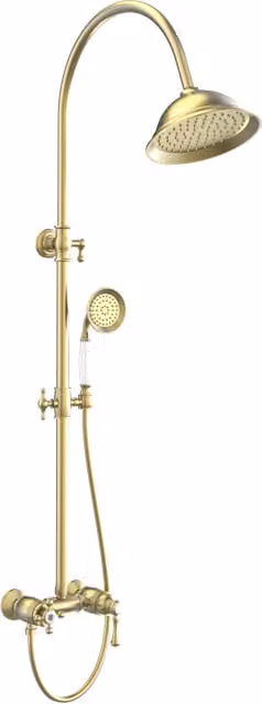 Columna de ducha mecánica Leeds de ESSEBAGNO con efecto oro cepillado, rociador de lluvia y alcachofa de mano, montaje en pared, An/P/Al: 40,5 x 138,0 cm
