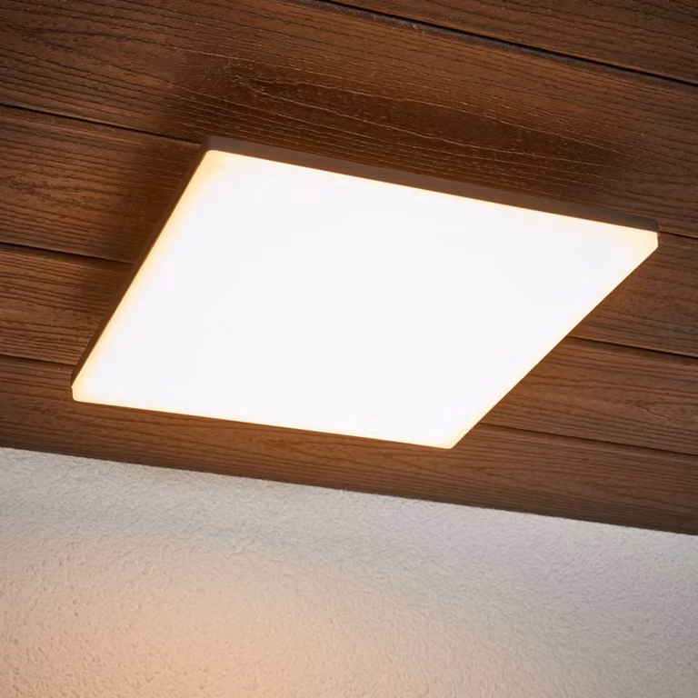 Lámpara de techo LED Henni de Lucande con sensor de movimiento, IP65, diseño cuadrado para exterior, An/An/Al: 30 x 30 x 30 cm, color gris o blanco