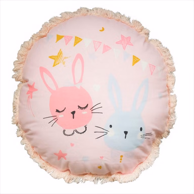Cojín infantil redondo de algodón con estampado de animales Future Home en azul y rosa, Diámetro: 35 cm