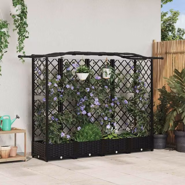 Cama elevada con trellis y techo de Maison exclusive en color negro, An/P/Al: 203,5 x 40 x 123 cm