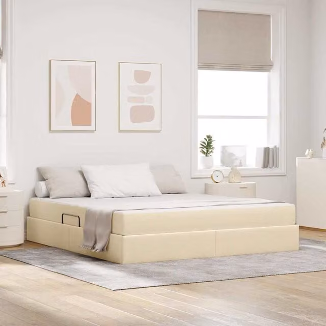 Cama con almacenamiento y colchón Maison Exclusive en color beige de 180 x 200 cm