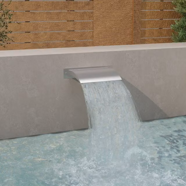 Fuente de piscina rectangular de acero inoxidable plateada vidaXL An/P/Al: 45 x 26 x 13 cm