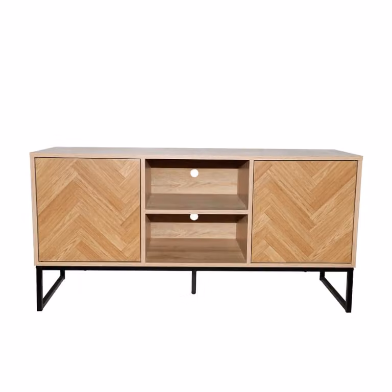 Aparador moderno efecto chevron CONCEPT USINE con 2 puertas y 2 nichos en color marrón y negro, An/P/Al: 120 x 38 x 60 cm