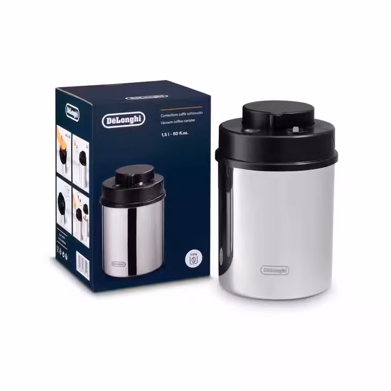 Contenedor de café al vacío De'Longhi DLSC063 de 1,3 l en acero inoxidable, color plata y negro