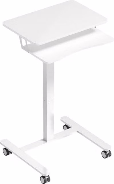 Escritorio de oficina ajustable con bandeja para teclado NORTHIX en color blanco con ruedas y elevación manual