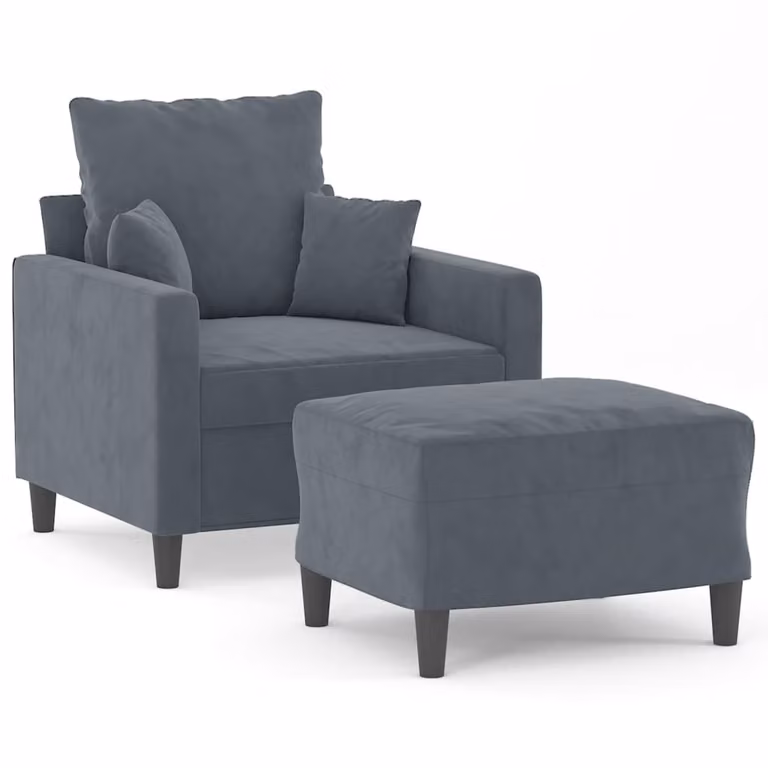 Sillón con taburete de terciopelo gris vidaXL para salón con reposabrazos