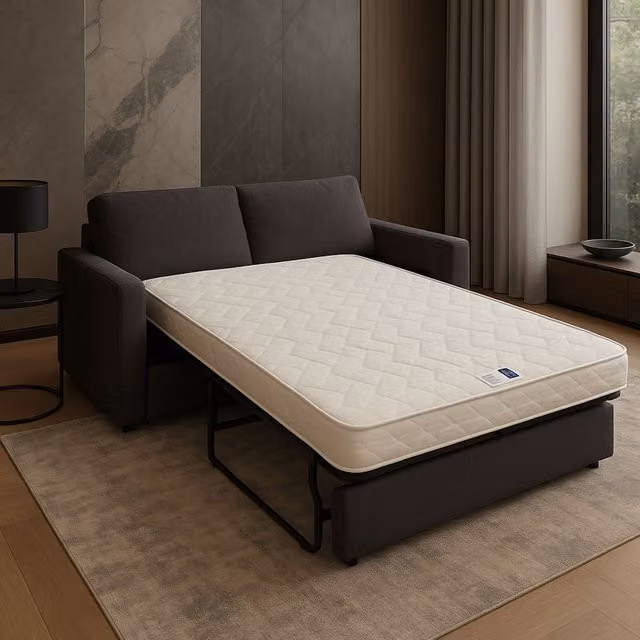 Colchón Firme para Sofá Cama Literie Julien con Almohadilla y Almohada Viscoelástica, 5 Zonas de Confort, An/P/Al: 120 x 190 x 15 cm, Blanco