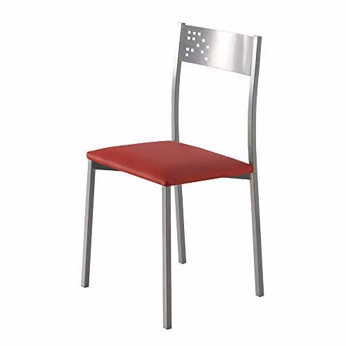 Set de 4 sillas MOMMA HOME modelo TABARCA en color plata y rojo con estructura de metal y acabado en ecopiel, An/P/Al: 41 x 47 x 86 cm