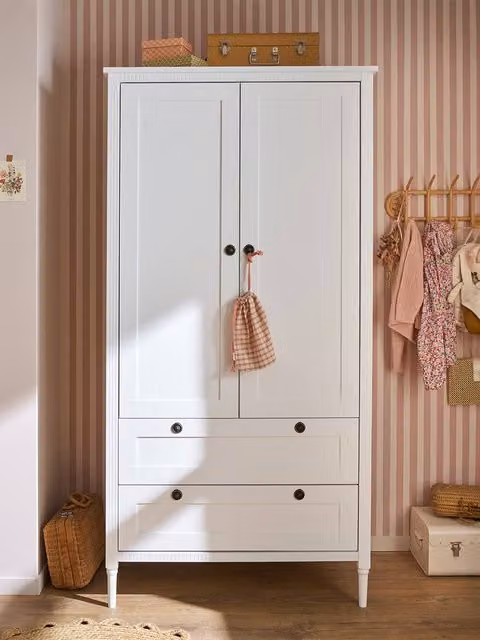 Armario Canopée de Vertbaudet con 2 puertas y 2 cajones en color blanco para dormitorio infantil An/P/Al: 93 x 53 x 185 cm