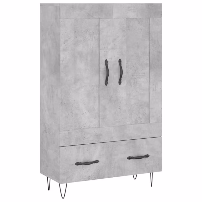 Aparador alto moderno vidaXL en madera de ingeniería y metal, color gris hormigón, An/P/Al: 69,5 x 31 x 115 cm