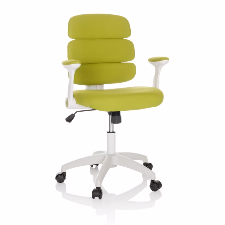 Silla ergonómica giratoria hjh OFFICE para niños en tela verde y blanca con reposabrazos y ruedas