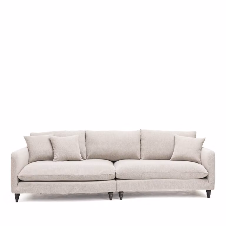 Sofá de esquina izquierdo convertible de 5 plazas tapizado en tela con función de cama y cajón en color beige y marrón An/P/Al: 290 x 95 x 131 cm