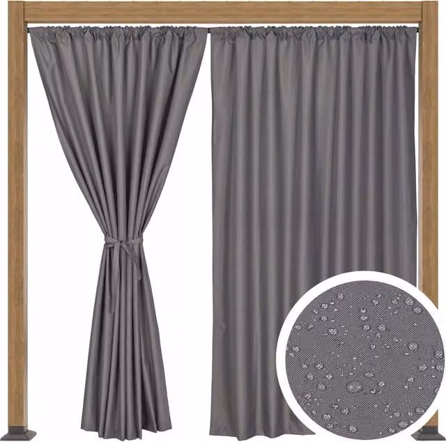 Cortinas para jardín y terraza TESS de color gris, opacas y resistentes a los rayos UV, An/Al: 200 x 180 cm