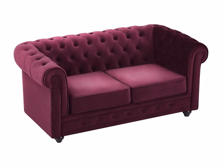 Sofá Chesterfield de 2 plazas tapizado en terciopelo morado con estructura de madera sólida de VENTE-UNIQUE An/P/Al: 165 x 72 x 88 cm