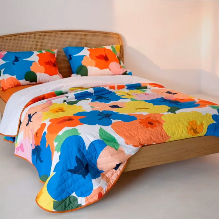 Colcha Bloom Play de Happyfriday con diseño floral multicolor, acolchada y 100% algodón, An/P/Al: 180 x 260 cm